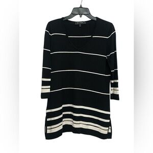 St. John Striped V Neck Knit Tunic Size Small Wool Cashmere Classic Quiet Luxury